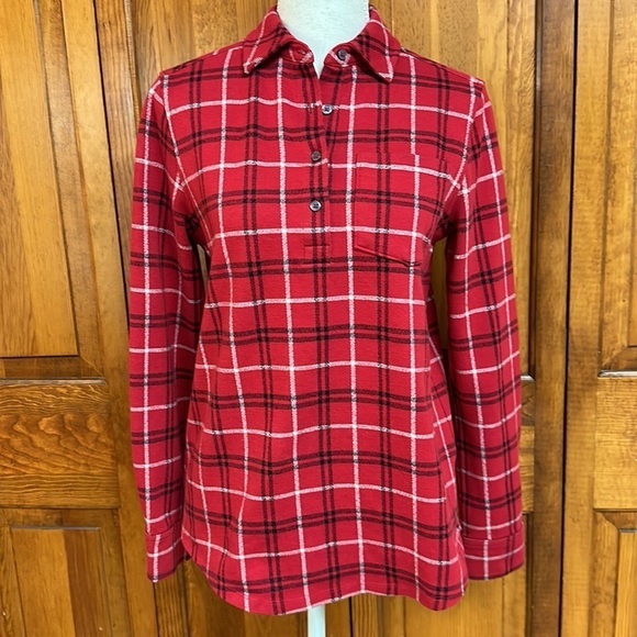 Lands End Plaid Cotton Blend 1/4 Button Down Long-sleeved Top Small (6-8) - Picture 1 of 12